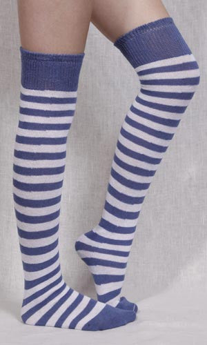 Blue and White striped over the knee pirate socks