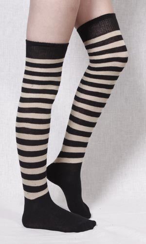 Striped Pirate Knee Socks Black N White