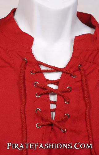collar lacing detail red poofy shirt
