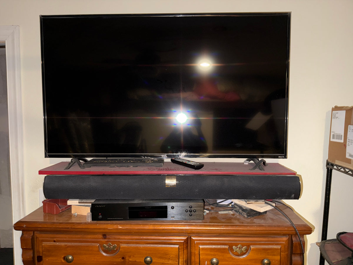 TCL 55 TV, vizo sound bar, Oppo DVD Player