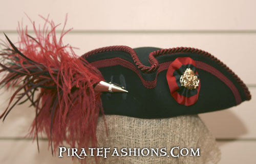 Able Seaman decorated hat with red edging, trim, cockade, and feather bundle