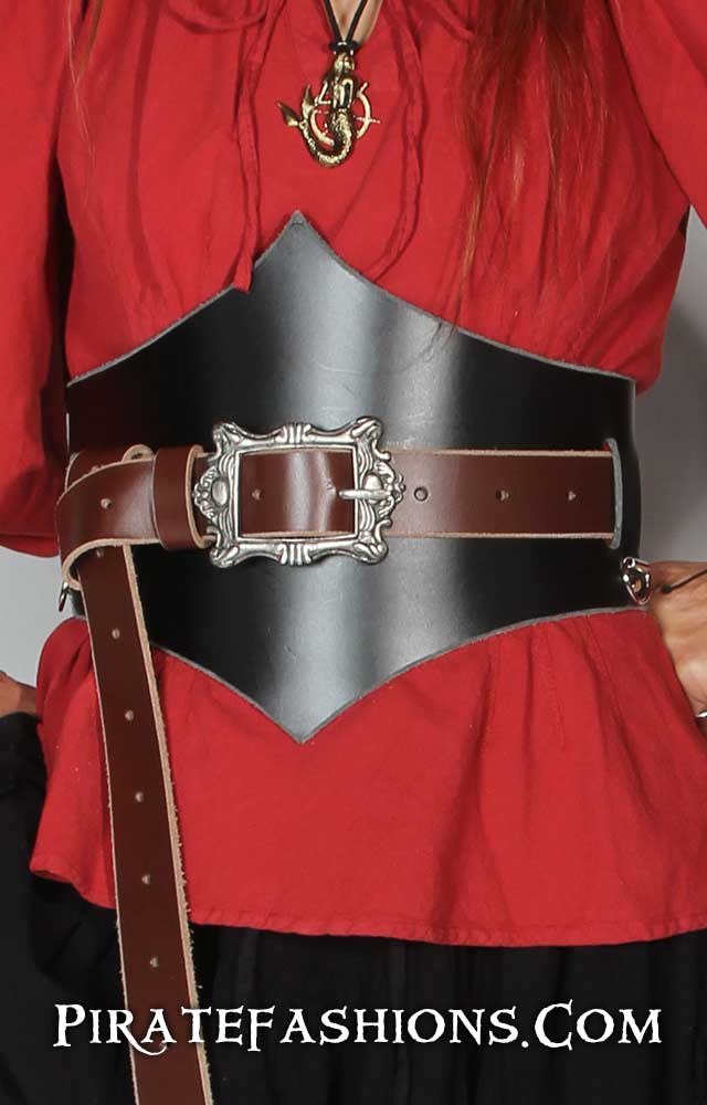 Romantic Leather Waist Cincher Pirate Corset -  Singapore