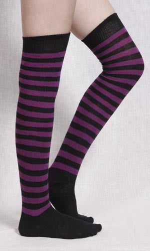 Black and Purple Striped Knee High Socks 