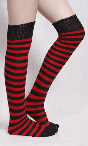 Black and Red striped over the knee socks