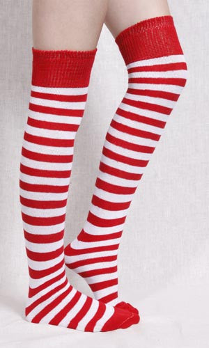 Red and White striped over the knee pirate socks