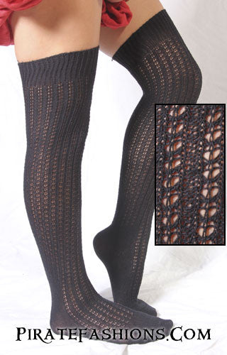 Black Crochet Over The Knee Socks